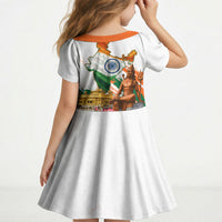 India 80th Independence Day Kid Short Sleeve Dress Ashoka Chakra Lotus Landmarks Shiva