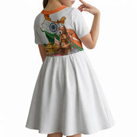 India 80th Independence Day Kid Short Sleeve Dress Ashoka Chakra Lotus Landmarks Shiva