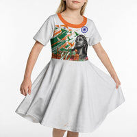 India 80th Independence Day Kid Short Sleeve Dress Ashoka Chakra Lotus Landmarks Shiva
