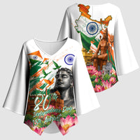 India 80th Independence Day Kimono Sleeve Blouse Ashoka Chakra Lotus Landmarks Shiva