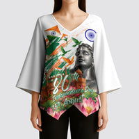 India 80th Independence Day Kimono Sleeve Blouse Ashoka Chakra Lotus Landmarks Shiva