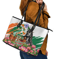 India 80th Independence Day Leather Tote Bag Ashoka Chakra Lotus Landmarks Shiva