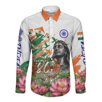India 80th Independence Day Long Sleeve Button Shirt Ashoka Chakra Lotus Landmarks Shiva