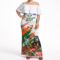 India 80th Independence Day Off Shoulder Maxi Dress Ashoka Chakra Lotus Landmarks Shiva