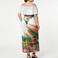 India 80th Independence Day Off Shoulder Maxi Dress Ashoka Chakra Lotus Landmarks Shiva