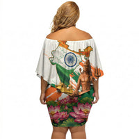 India 80th Independence Day Off Shoulder Short Dress Ashoka Chakra Lotus Landmarks Shiva