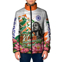 India 80th Independence Day Padded Jacket Ashoka Chakra Lotus Landmarks Shiva