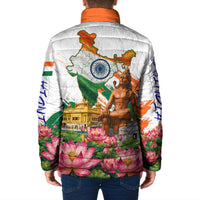 India 80th Independence Day Padded Jacket Ashoka Chakra Lotus Landmarks Shiva
