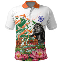 India 80th Independence Day Polo Shirt Ashoka Chakra Lotus Landmarks Shiva