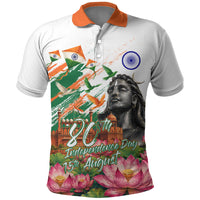 India 80th Independence Day Polo Shirt Ashoka Chakra Lotus Landmarks Shiva