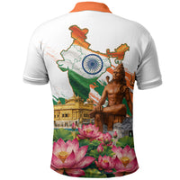 India 80th Independence Day Polo Shirt Ashoka Chakra Lotus Landmarks Shiva