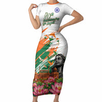 India 80th Independence Day Short Sleeve Bodycon Dress Ashoka Chakra Lotus Landmarks Shiva