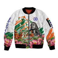 India 80th Independence Day Sleeve Zip Bomber Jacket Ashoka Chakra Lotus Landmarks Shiva