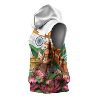 India 80th Independence Day Sleeveless Hoodie Ashoka Chakra Lotus Landmarks Shiva