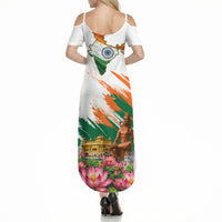 India 80th Independence Day Summer Maxi Dress Ashoka Chakra Lotus Landmarks Shiva
