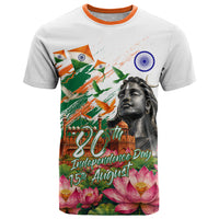 India 80th Independence Day T Shirt Ashoka Chakra Lotus Landmarks Shiva