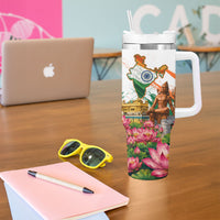 India 80th Independence Day Tumbler With Handle Ashoka Chakra Lotus Landmarks Shiva