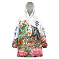 India 80th Independence Day Wearable Blanket Hoodie Ashoka Chakra Lotus Landmarks Shiva