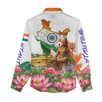 India 80th Independence Day Women Casual Shirt Ashoka Chakra Lotus Landmarks Shiva