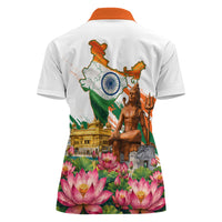 India 80th Independence Day Women Polo Shirt Ashoka Chakra Lotus Landmarks Shiva