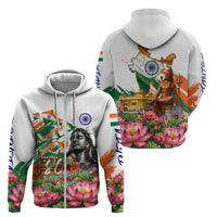 India 80th Independence Day Zip Hoodie Ashoka Chakra Lotus Landmarks Shiva