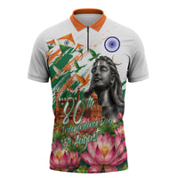 India 80th Independence Day Zipper Polo Shirt Ashoka Chakra Lotus Landmarks Shiva
