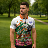 India 80th Independence Day Zipper Polo Shirt Ashoka Chakra Lotus Landmarks Shiva