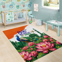 India 80th Independence Day Area Rug India Gate Peacock Lotus Heritage Landmarks