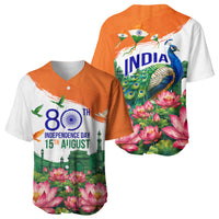 India 80th Independence Day Baseball Jersey India Gate Peacock Lotus Heritage Landmarks