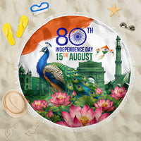 India 80th Independence Day Beach Blanket India Gate Peacock Lotus Heritage Landmarks