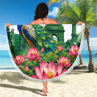 India 80th Independence Day Beach Blanket India Gate Peacock Lotus Heritage Landmarks