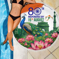 India 80th Independence Day Beach Blanket India Gate Peacock Lotus Heritage Landmarks