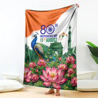 India 80th Independence Day Blanket India Gate Peacock Lotus Heritage Landmarks