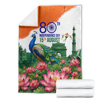 India 80th Independence Day Blanket India Gate Peacock Lotus Heritage Landmarks