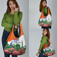 India 80th Independence Day Grocery Bag India Gate Peacock Lotus Heritage Landmarks