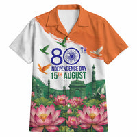 India 80th Independence Day Hawaiian Shirt India Gate Peacock Lotus Heritage Landmarks