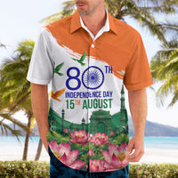 India 80th Independence Day Hawaiian Shirt India Gate Peacock Lotus Heritage Landmarks