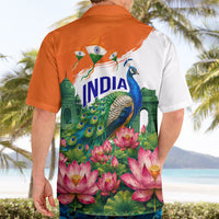 India 80th Independence Day Hawaiian Shirt India Gate Peacock Lotus Heritage Landmarks