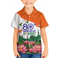 India 80th Independence Day Hawaiian Shirt India Gate Peacock Lotus Heritage Landmarks