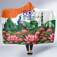 India 80th Independence Day Hooded Blanket India Gate Peacock Lotus Heritage Landmarks