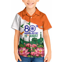 India 80th Independence Day Kid Hawaiian Shirt India Gate Peacock Lotus Heritage Landmarks
