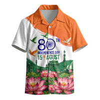 India 80th Independence Day Kid Hawaiian Shirt India Gate Peacock Lotus Heritage Landmarks