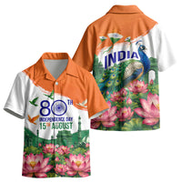 India 80th Independence Day Kid Hawaiian Shirt India Gate Peacock Lotus Heritage Landmarks
