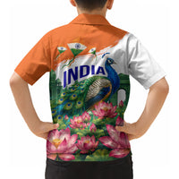 India 80th Independence Day Kid Hawaiian Shirt India Gate Peacock Lotus Heritage Landmarks