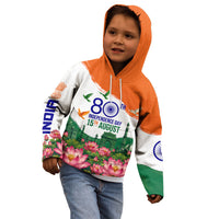 India 80th Independence Day Kid Hoodie India Gate Peacock Lotus Heritage Landmarks