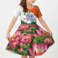 India 80th Independence Day Kid Short Sleeve Dress India Gate Peacock Lotus Heritage Landmarks