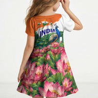 India 80th Independence Day Kid Short Sleeve Dress India Gate Peacock Lotus Heritage Landmarks
