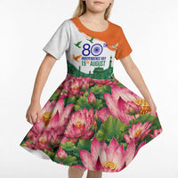 India 80th Independence Day Kid Short Sleeve Dress India Gate Peacock Lotus Heritage Landmarks