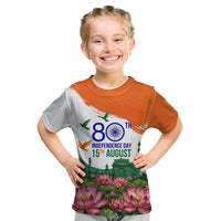 India 80th Independence Day Kid T Shirt India Gate Peacock Lotus Heritage Landmarks