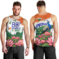 India 80th Independence Day Men Tank Top India Gate Peacock Lotus Heritage Landmarks